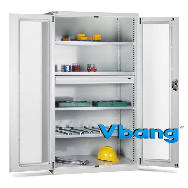 VBANG/ 4-story glass door shelf drawer storage cabinet